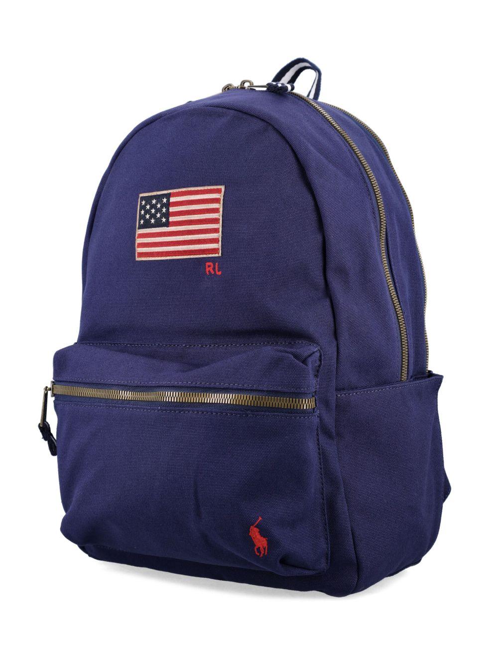 Zaino American per bambini Polo Ralph Lauren Kids blu con ricamo con logo frontale