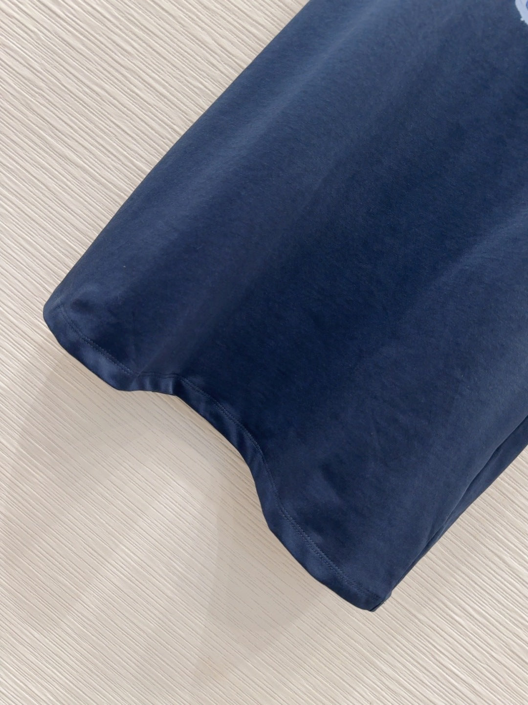 LV 25 Metal Zipper Decoration On The Left Shoulder Dress Blue Cotton