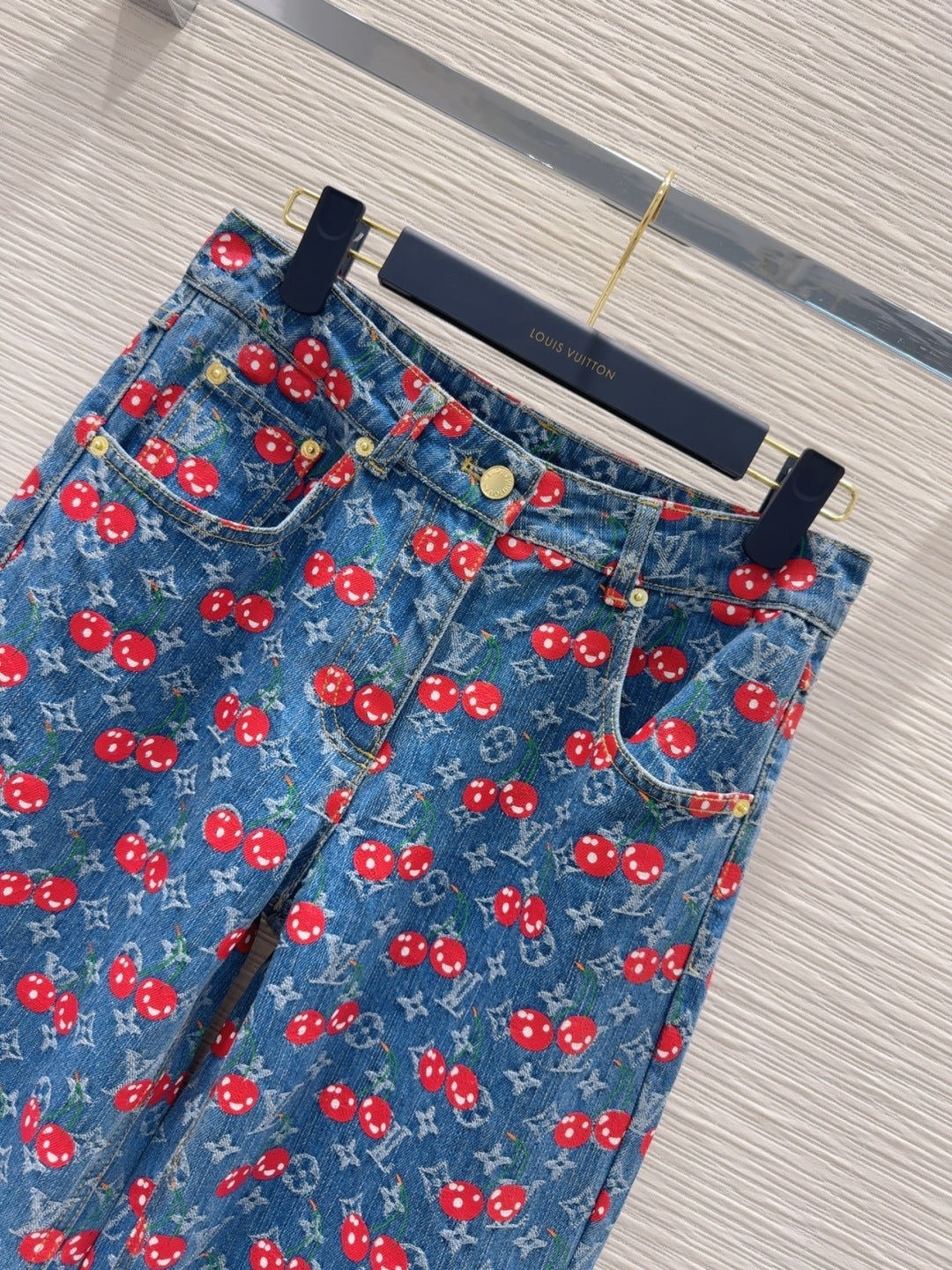 LV 25 Cherry Denim Pants Blue Cotton
