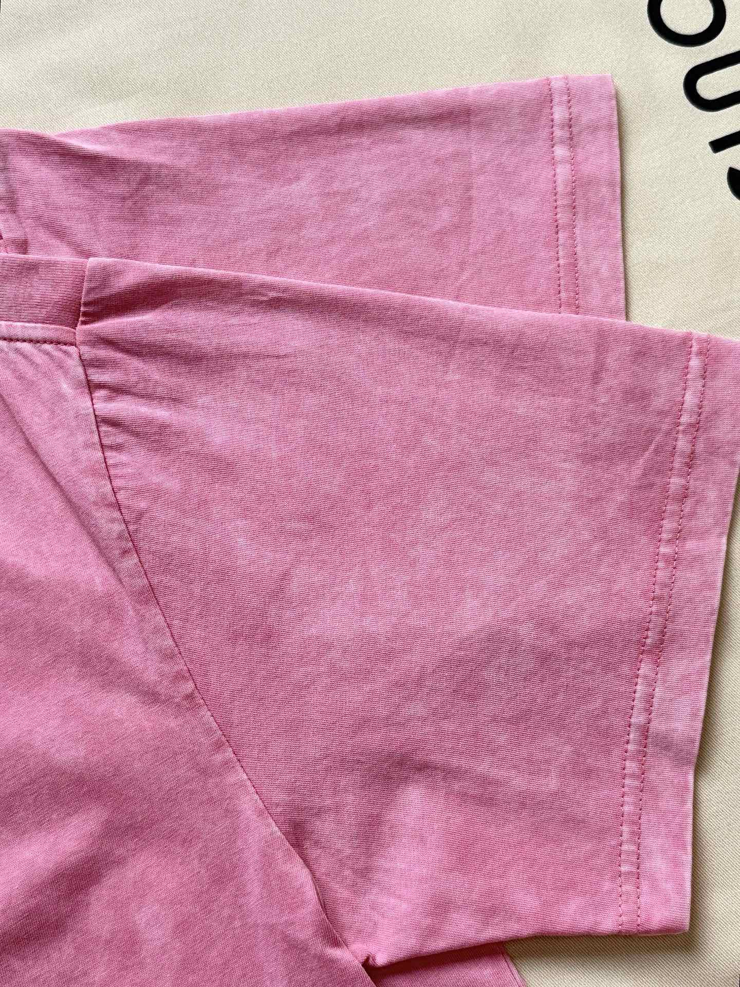 LV 25 Washed Powder Embroidery Round Neck T-shirt Pink Cotton