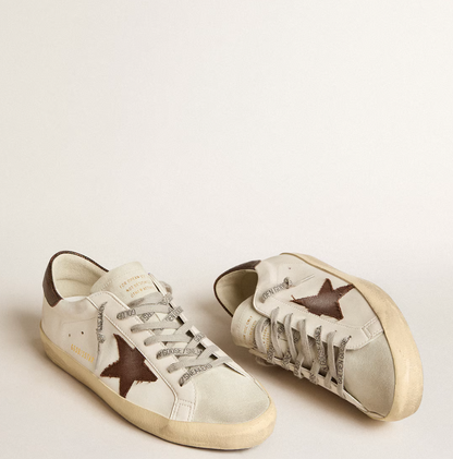 Super-Star bio-based con stella in canvas e talloncino in pelle marrone scuro "ULTIMI PEZZI"