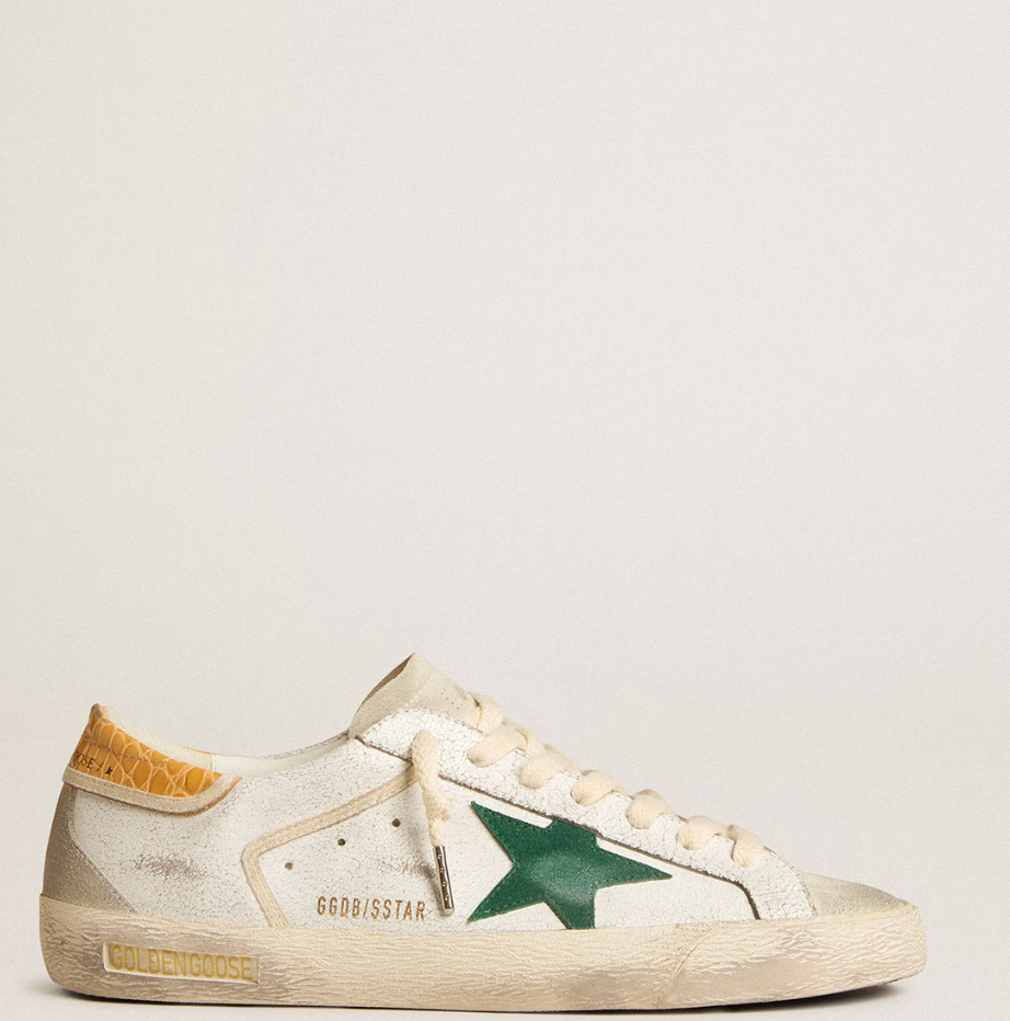 Super-Star con stella in suede verde e talloncino in pelle cocco gialla "ULTIMI PEZZI"