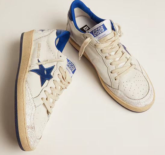 Ball Star Donna in nappa bianca con stella e talloncino in pelle laminata bluette "ULTIMI PEZZI"
