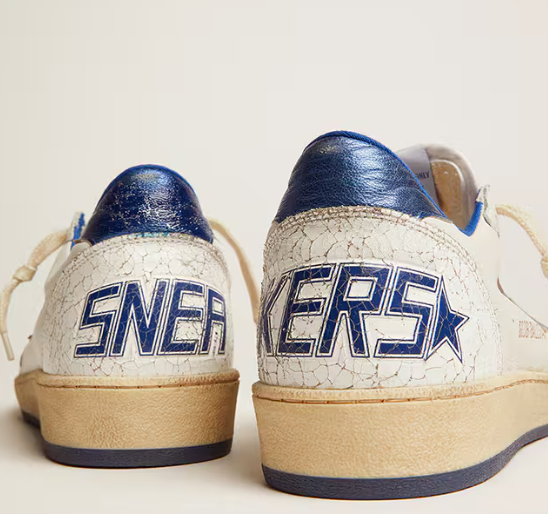 Ball Star Donna in nappa bianca con stella e talloncino in pelle laminata bluette "ULTIMI PEZZI"