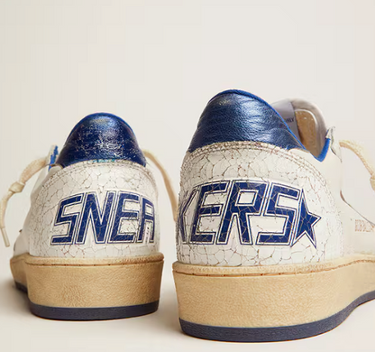 Ball Star Donna in nappa bianca con stella e talloncino in pelle laminata bluette "ULTIMI PEZZI"