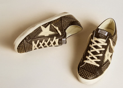 Super-Star Uomo in nappa nera con borchie e stella in pelle bianca