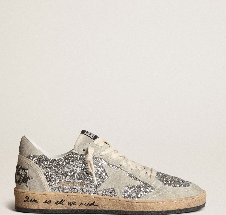 Women’s Ball Star in silver glitter with ice-gray suede inserts