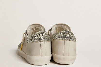 Women's Super-Star LTD in ivory nappa leather with platinum glitter star and heel tab