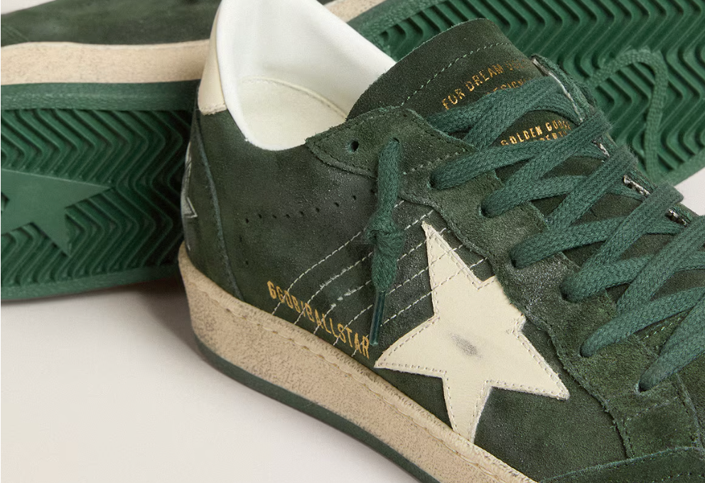 Men's Ball Star in green suede with white leather star and heel tab "ULTIMI PEZZI"