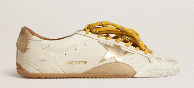 True-Star Donna in nappa bianca con stella oro e talloncino in suede beige