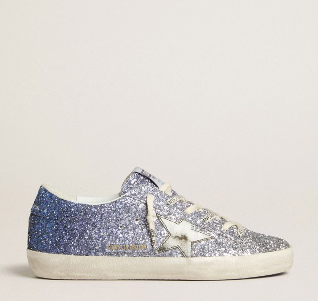 Super-Star LTD in glitter multicolor con stella in pelle laminata argento