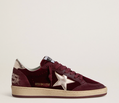 Ball Star Donna in velluto bordeaux con stella e talloncino in pelle laminata oro