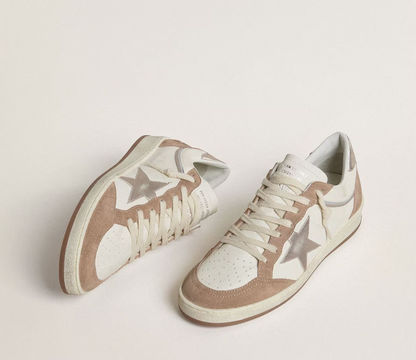 Ball Star LTD in nappa bianca e suede rosa antico con stella e talloncino in pelle laminata argento
