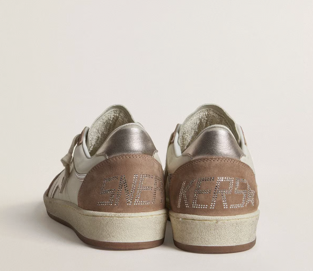 Ball Star LTD in nappa bianca e suede rosa antico con stella e talloncino in pelle laminata argento