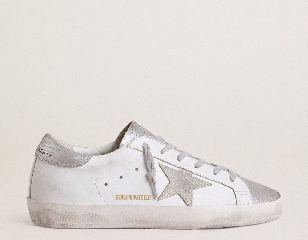 Women’s Super-Star with gray suede star and silver glitter inserts