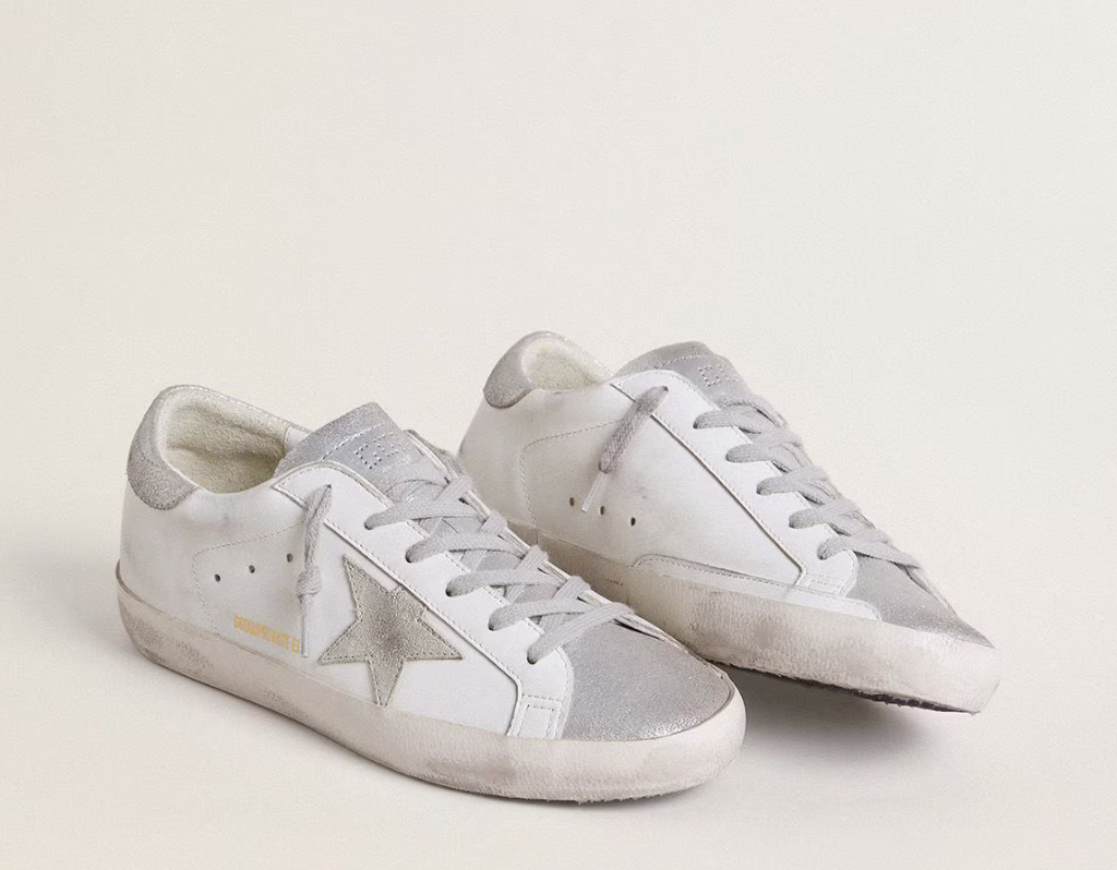 Women’s Super-Star with gray suede star and silver glitter inserts