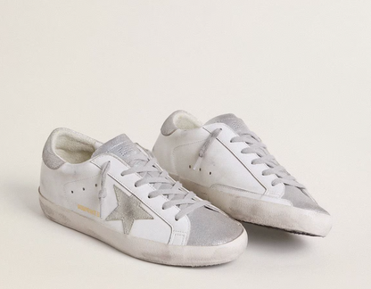 Women’s Super-Star with gray suede star and silver glitter inserts