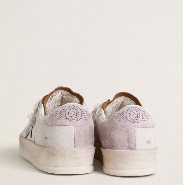 Stardan in nappa con stella in pelle laminata argento e talloncino in suede rosa