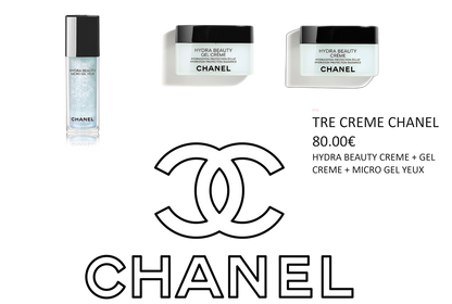 TRIS CREME CHANEL - HYDRA BEAUTY  CREME 50G + GEL CREME 50G + GEL YEUX 15ML