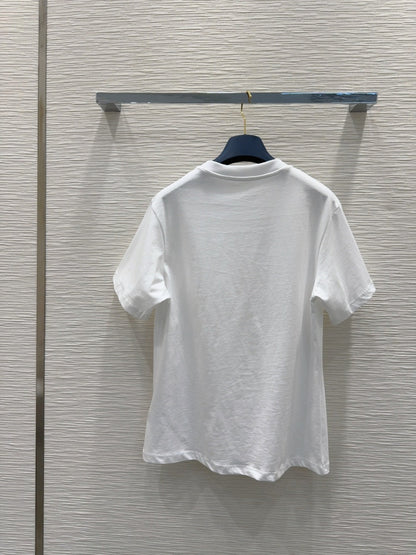 LV 25 Chain Round Neck T-shirt Black White Cotton
