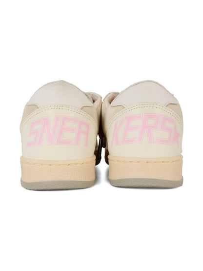 Sneakers per bambina Golden Goose Kids beige stringate in pelle scamosciata