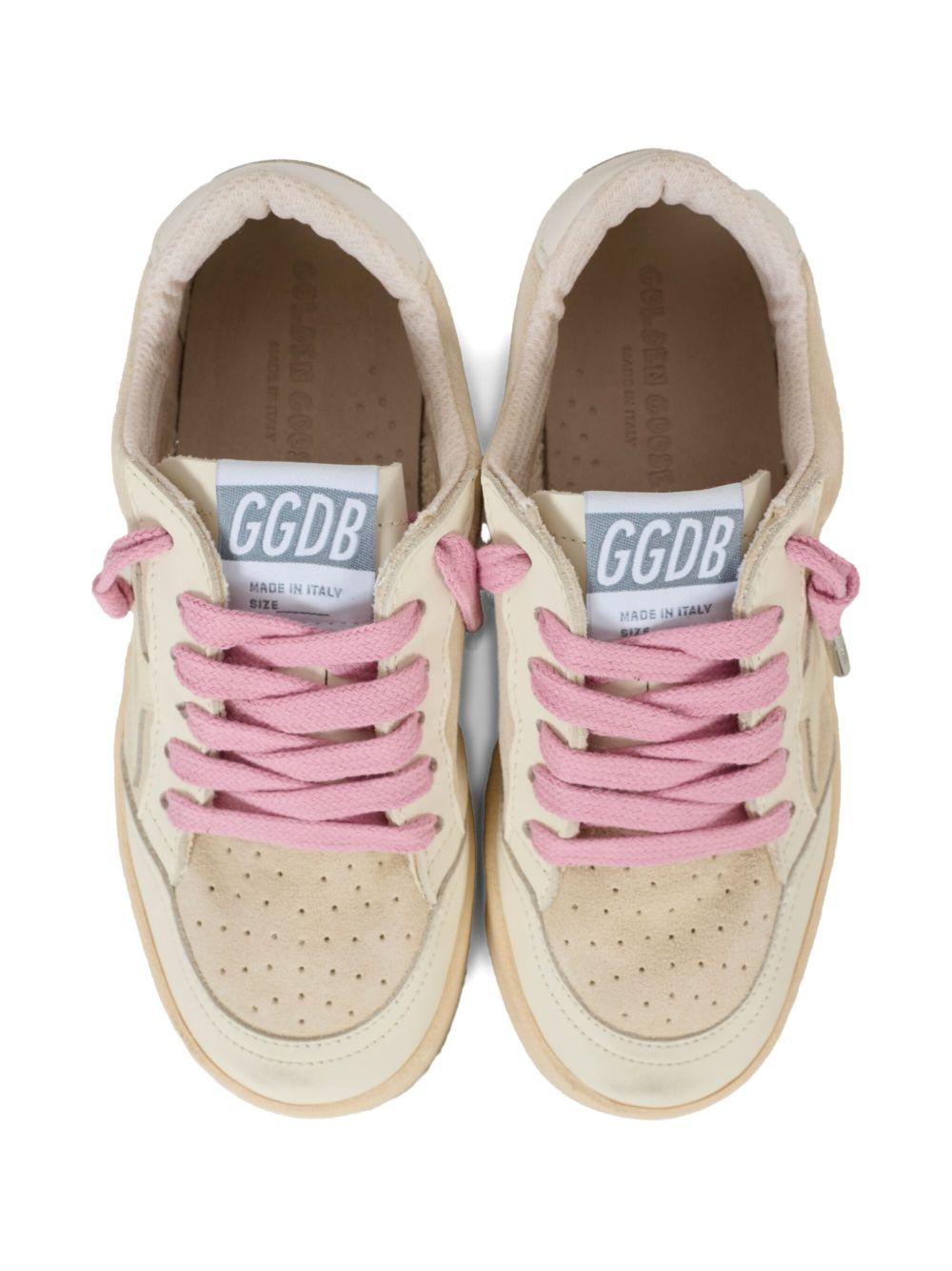Sneakers per bambina Golden Goose Kids beige stringate in pelle scamosciata