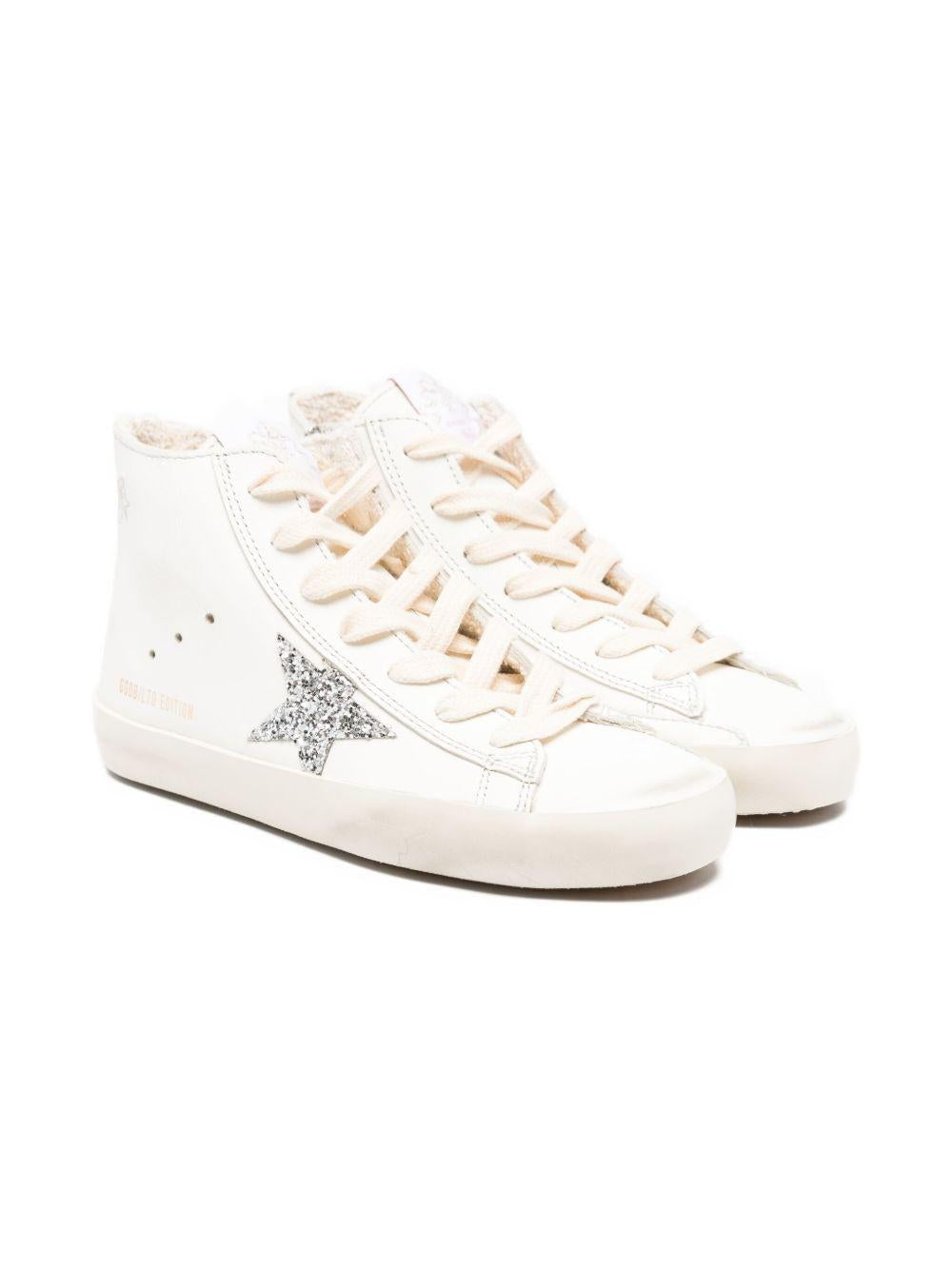 Sneakers alte per bambina Golden Goose Kids bianco con stelle glitterate