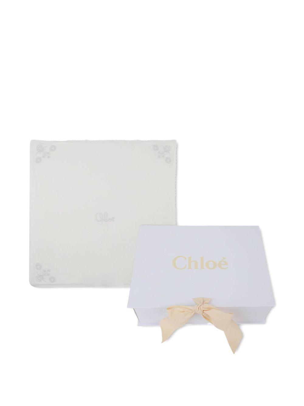 Coperta per neonata Chloé Kids bianca con ricamo a fiori