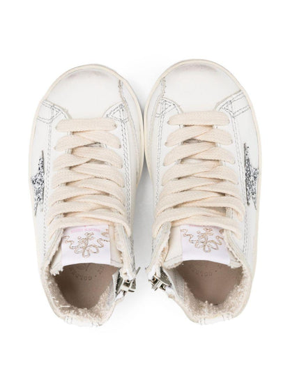 Sneakers alte per bambina Golden Goose Kids bianco con stelle glitterate