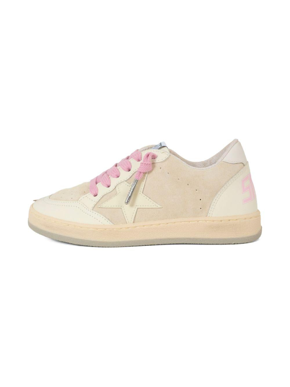 Sneakers per bambina Golden Goose Kids beige stringate in pelle scamosciata