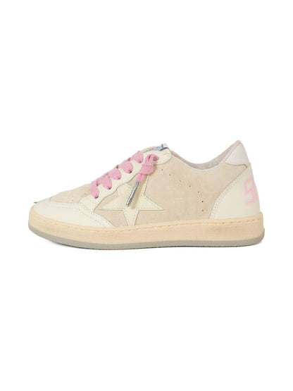 Sneakers per bambina Golden Goose Kids beige stringate in pelle scamosciata