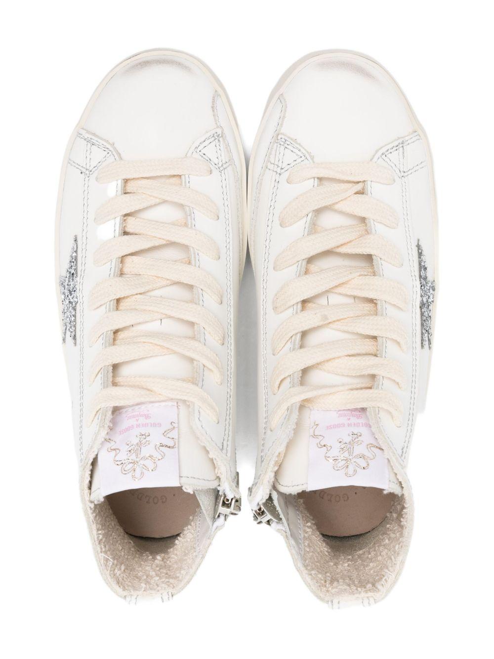 Sneakers alte per bambina Golden Goose Kids bianco con stelle glitterate