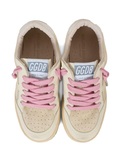 Sneakers per bambina Golden Goose Kids beige stringate in pelle scamosciata