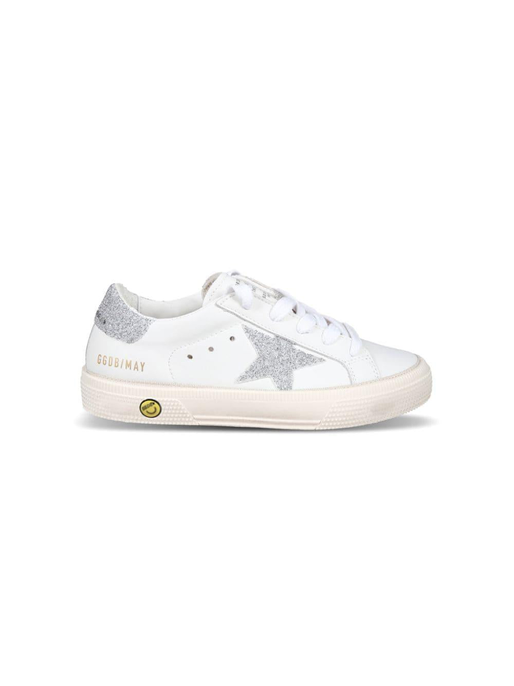 Sneakers per bambina Golden Goose Kids May bianco con dettaglio glitter