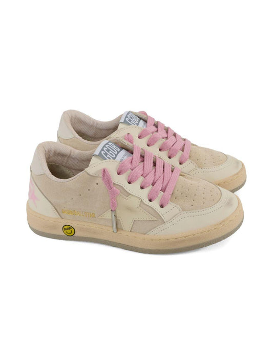 Sneakers per bambina Golden Goose Kids beige stringate in pelle scamosciata