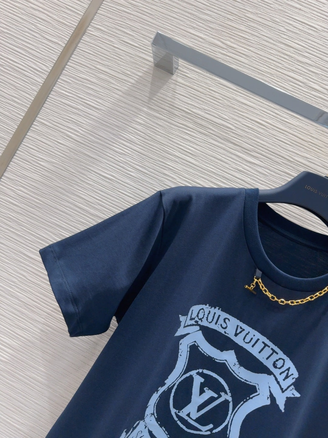 LV 25 Metal Zipper Decoration On The Left Shoulder Dress  Blue Cotton