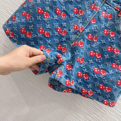 LV 25 Cherry Denim Shorts Blue Cotton