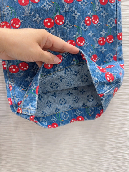 LV 25 Cherry Denim Pants Blue Cotton