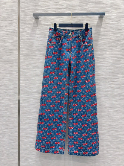 LV 25 Cherry Denim Pants Blue Cotton