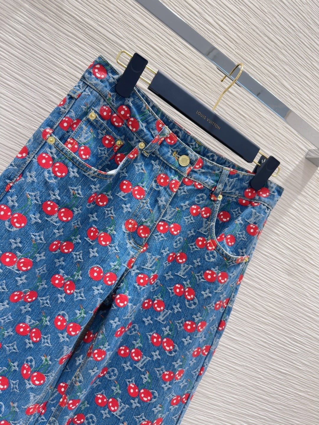 LV 25 Cherry Denim Pants Blue Cotton