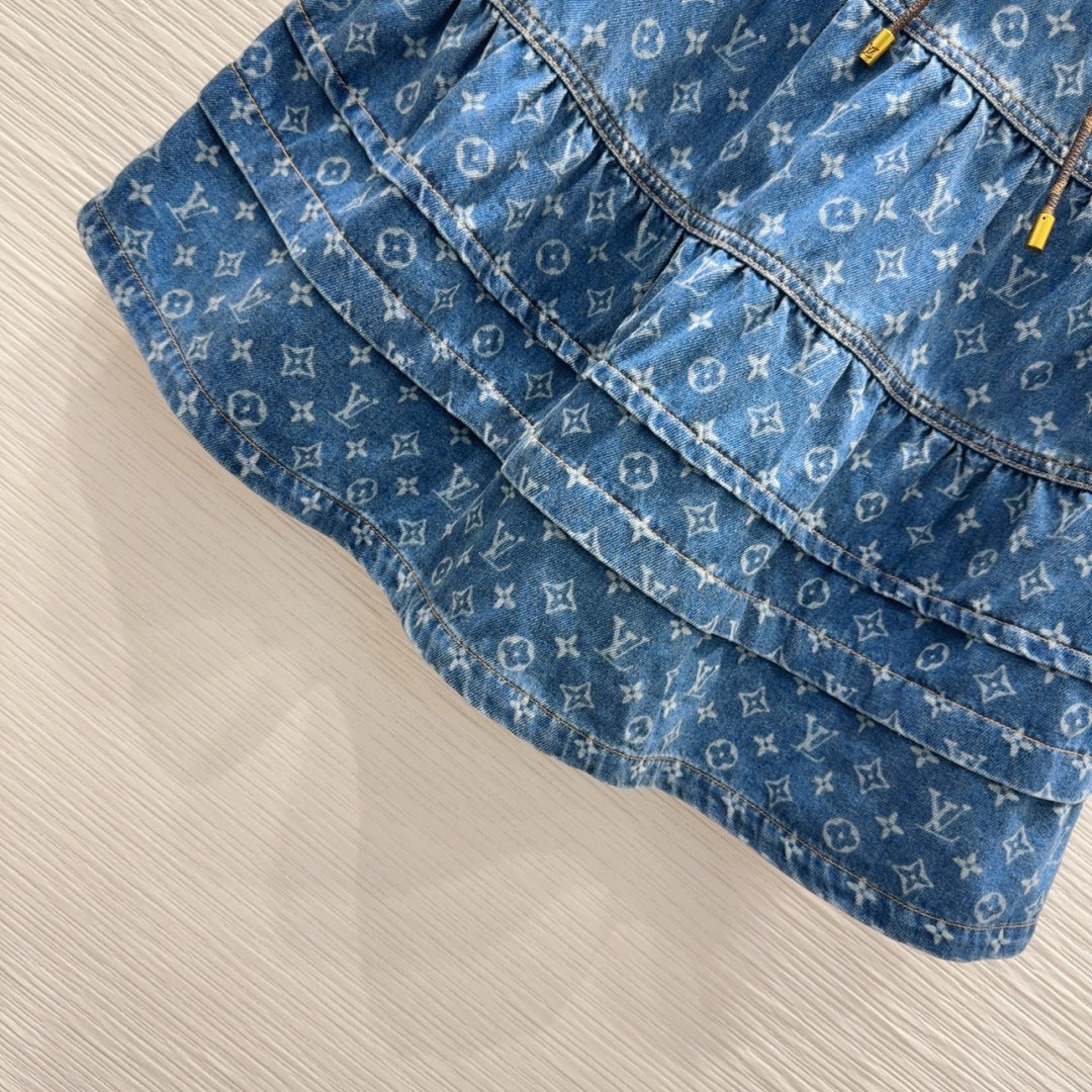 LV 25 Both Muscular Soft Denim Skirt Blue Cotton