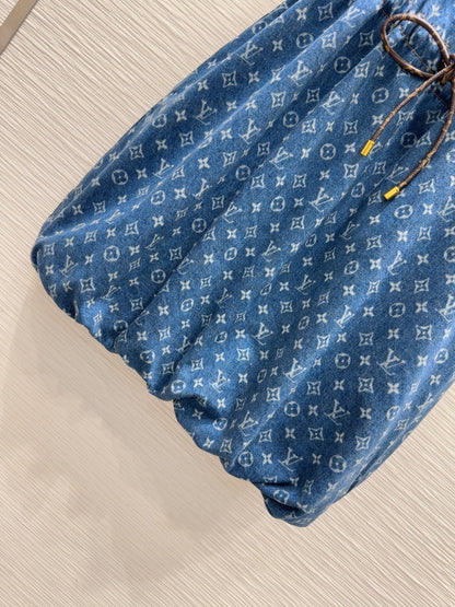 LV 25 Both Muscular Soft Elastic Waist Denim Dress Blue Cotton