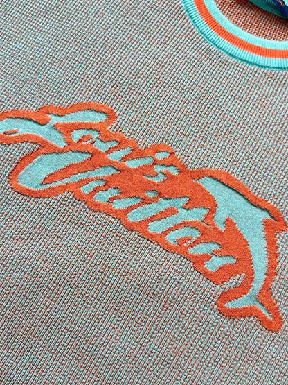 LV 25  Dolphin Jacquard Short Sleeve  Shirt Blue Sweater Knit