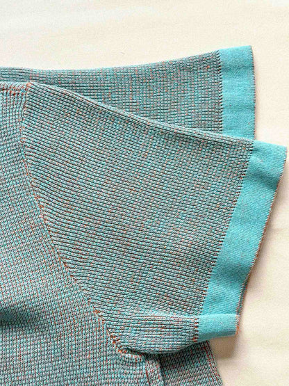 LV 25  Dolphin Jacquard Short Sleeve  Shirt Blue Sweater Knit