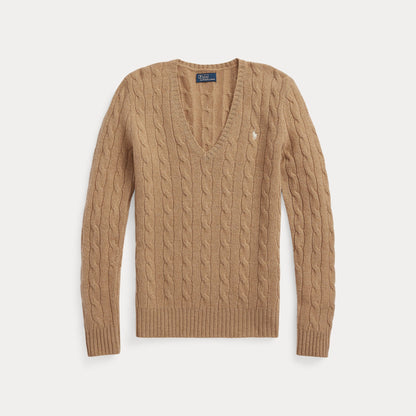 CABLE-KNIT WOOL-CASHMERE V-NECK SWEATER