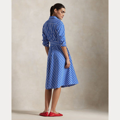 BELTED WIDE-STRIPE COTTON SHIRTDRESS