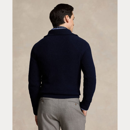 WAFFLE WOOL-COTTON QUARTER-ZIP SWEATER